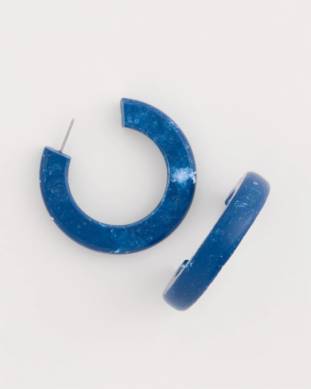 Blue Multi Blue-Neutral Wood Hoop Earrings