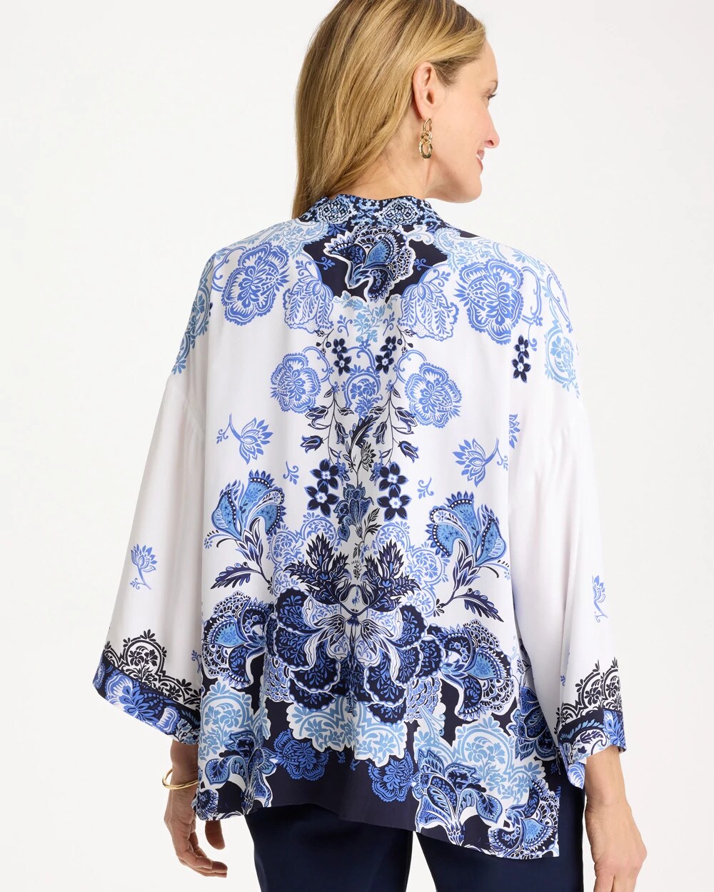 Alabaster Woven Faux Silk Printed Kimono