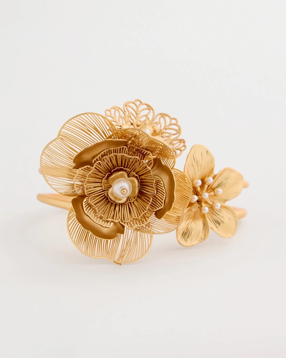 Gold Filigree Flower Hinge Cuff Bracelet