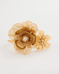 Gold Filigree Flower Hinge Cuff Bracelet