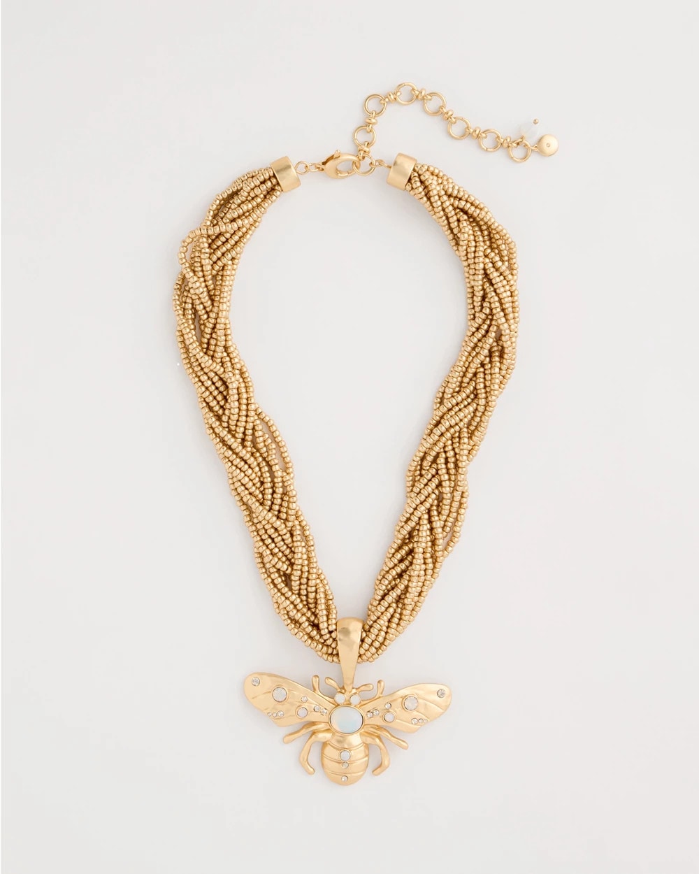 Neutral Beaded Bee Pendant Necklace