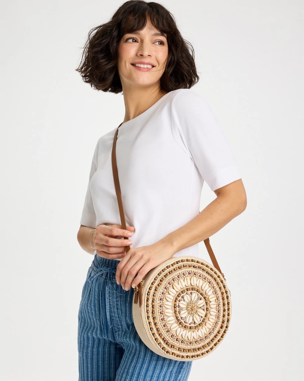 Neutral Seashell-Inspired Crossbody Bag
