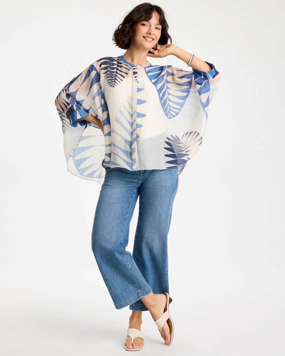 Passport Blue Palm Frond Short Poncho