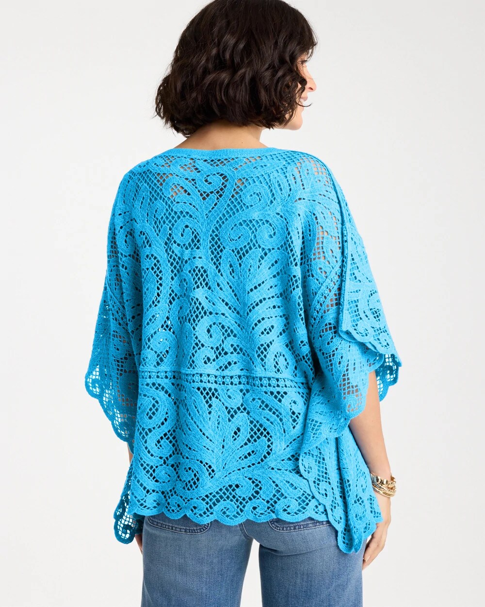 Blue Tide Cotton Crochet Lace Poncho