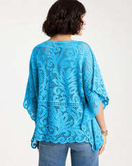 Blue Tide Cotton Crochet Lace Poncho