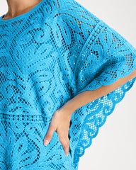 Blue Tide Cotton Crochet Lace Poncho