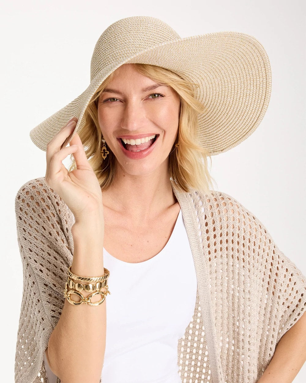 Neutral Metallic Straw Sun Hat