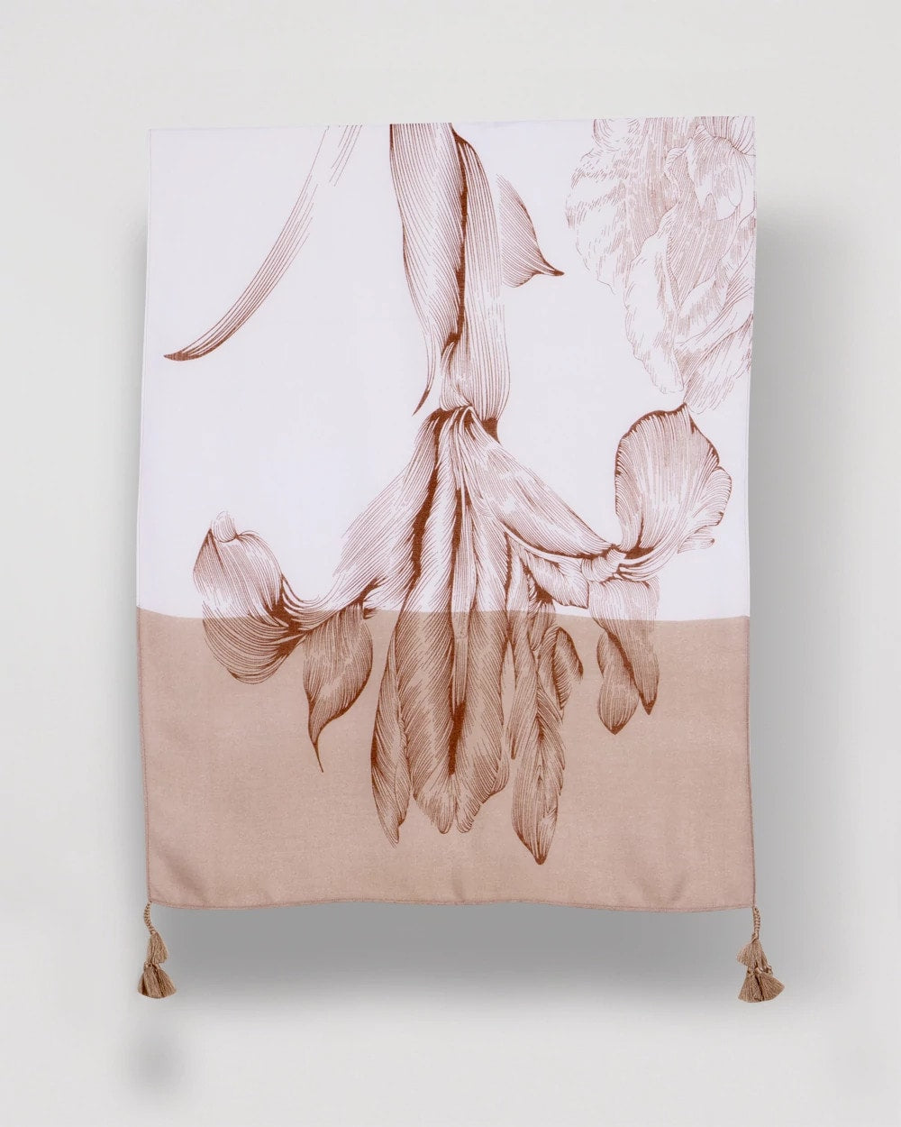 Neutral Neutral Floral Tassel Oblong Scarf