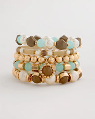Aqua Aqua Stretch Set of Five Beaded Bracelets