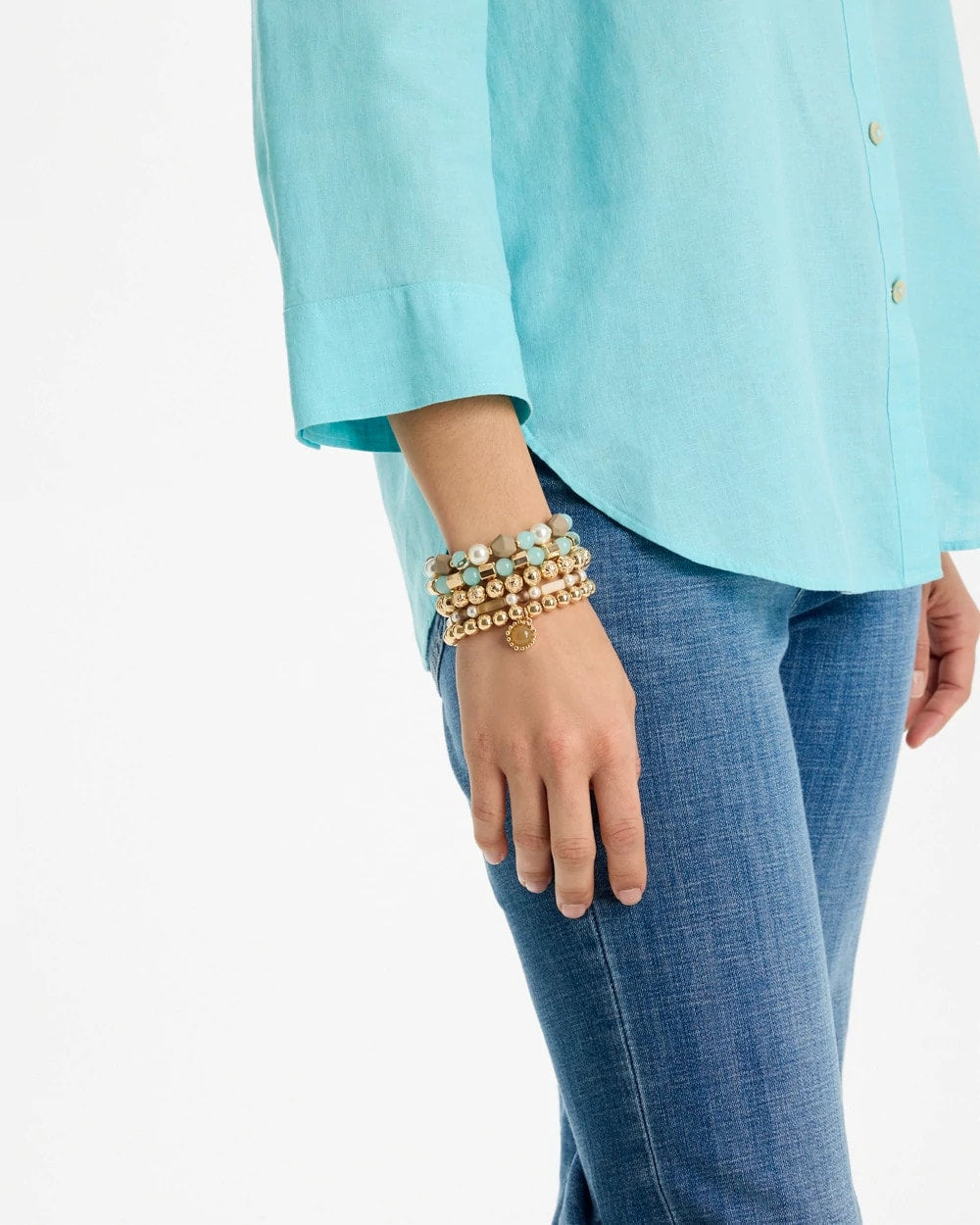 Aqua Aqua Stretch Set of Five Beaded Bracelets