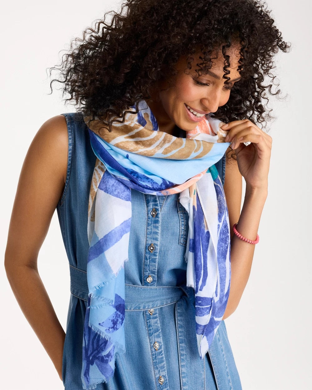 Blue Coral Motif Oblong Scarf