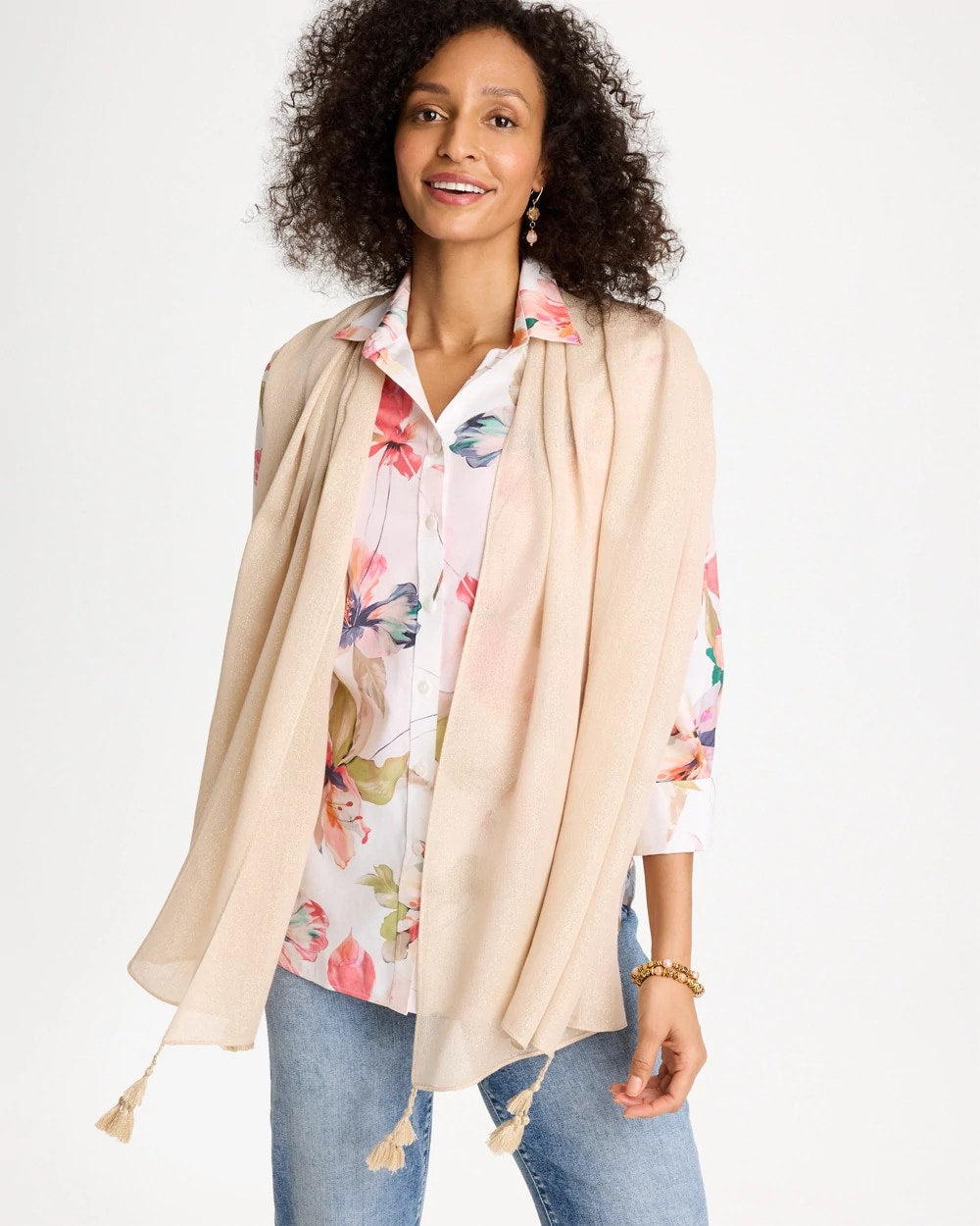 Neutral Lurex Oblong Scarf