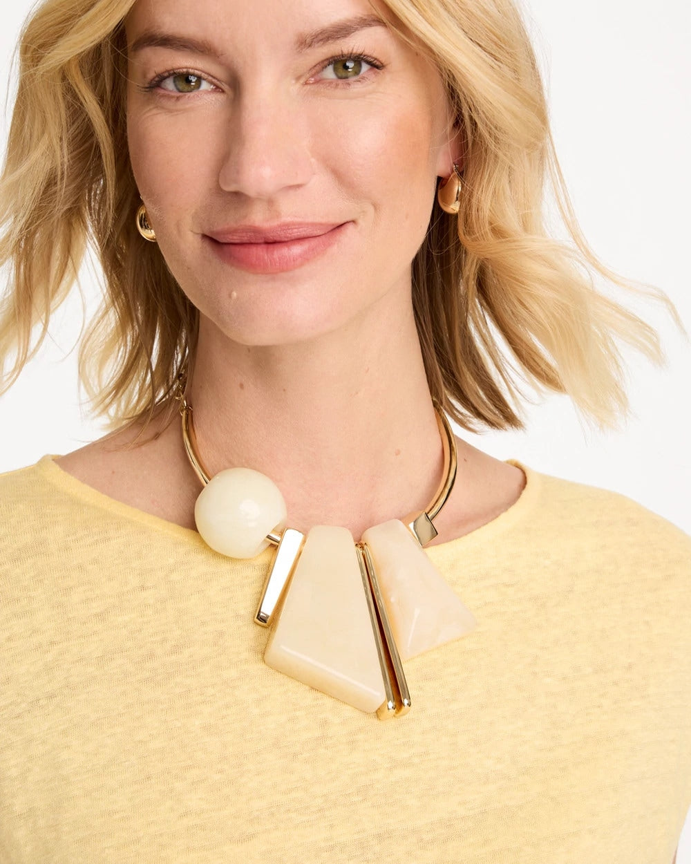 Neutral Faux Horn Geo Bib Necklace