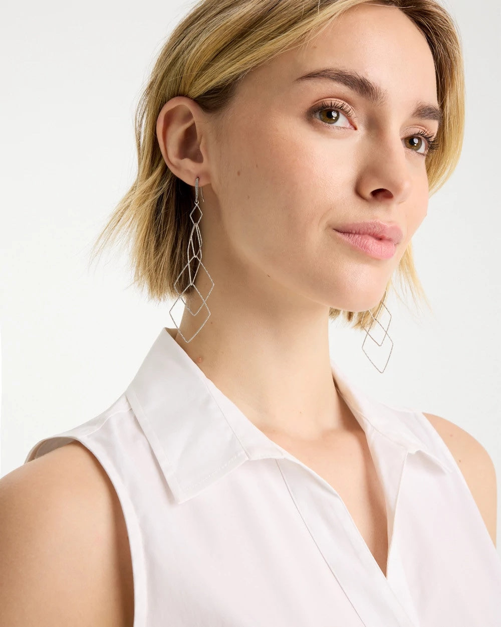 Silver Geo Linear Drop Earrings