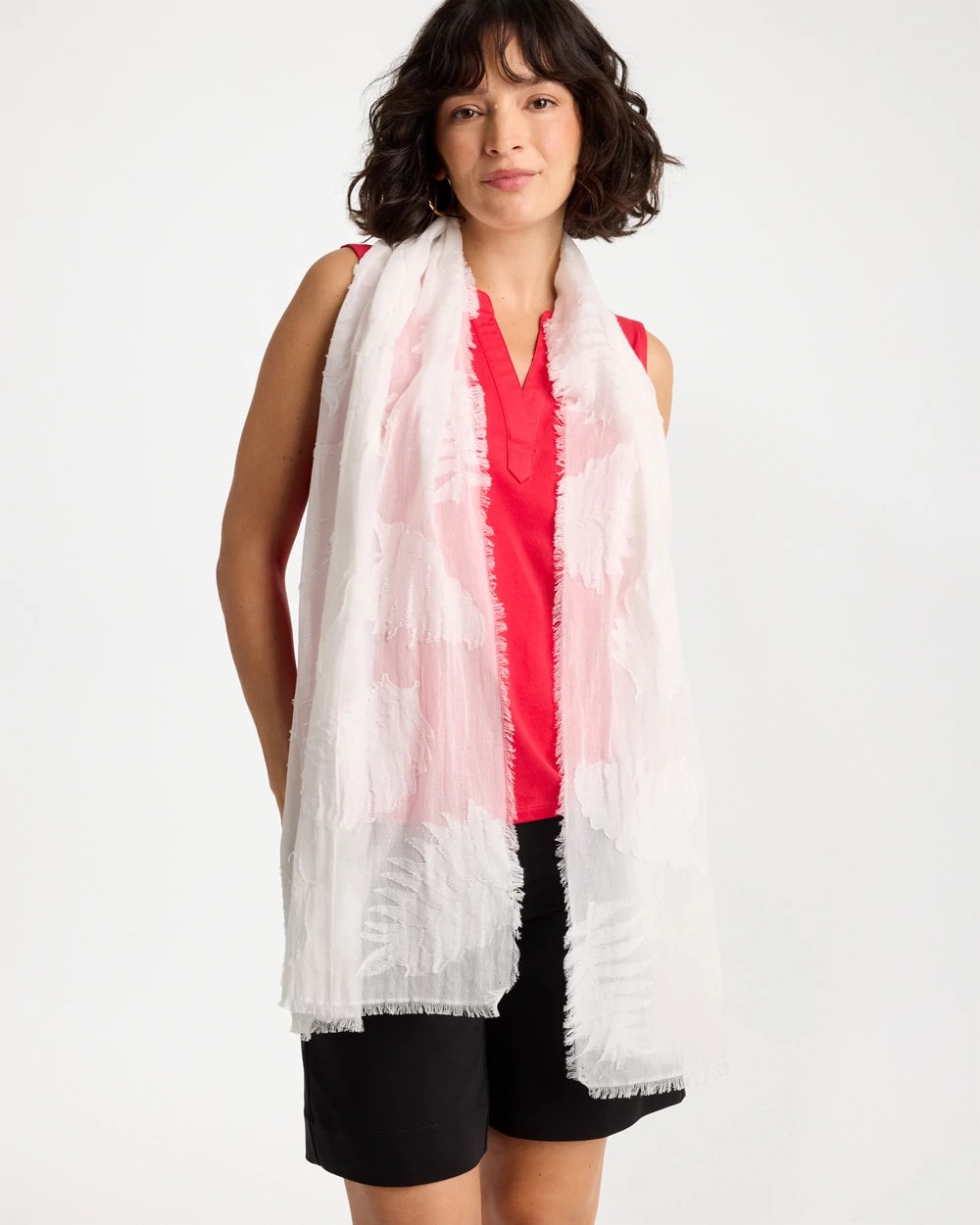 White Textured Palms Oblong Scarf