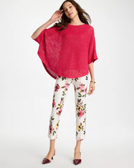 Hot Honeysuckle Sequin Boatneck Rounded Hem Poncho