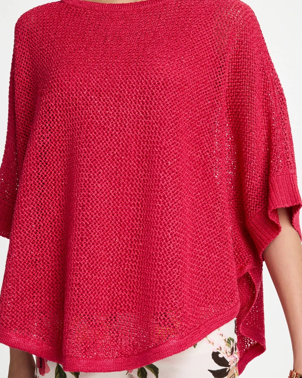 Hot Honeysuckle Sequin Boatneck Rounded Hem Poncho