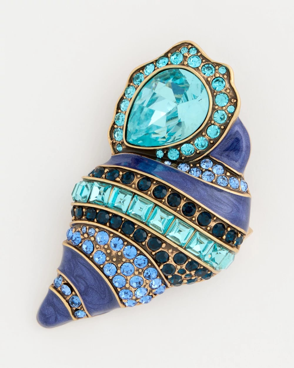 Blue Faux Blue Halo Diamond Conch Shell Brooch
