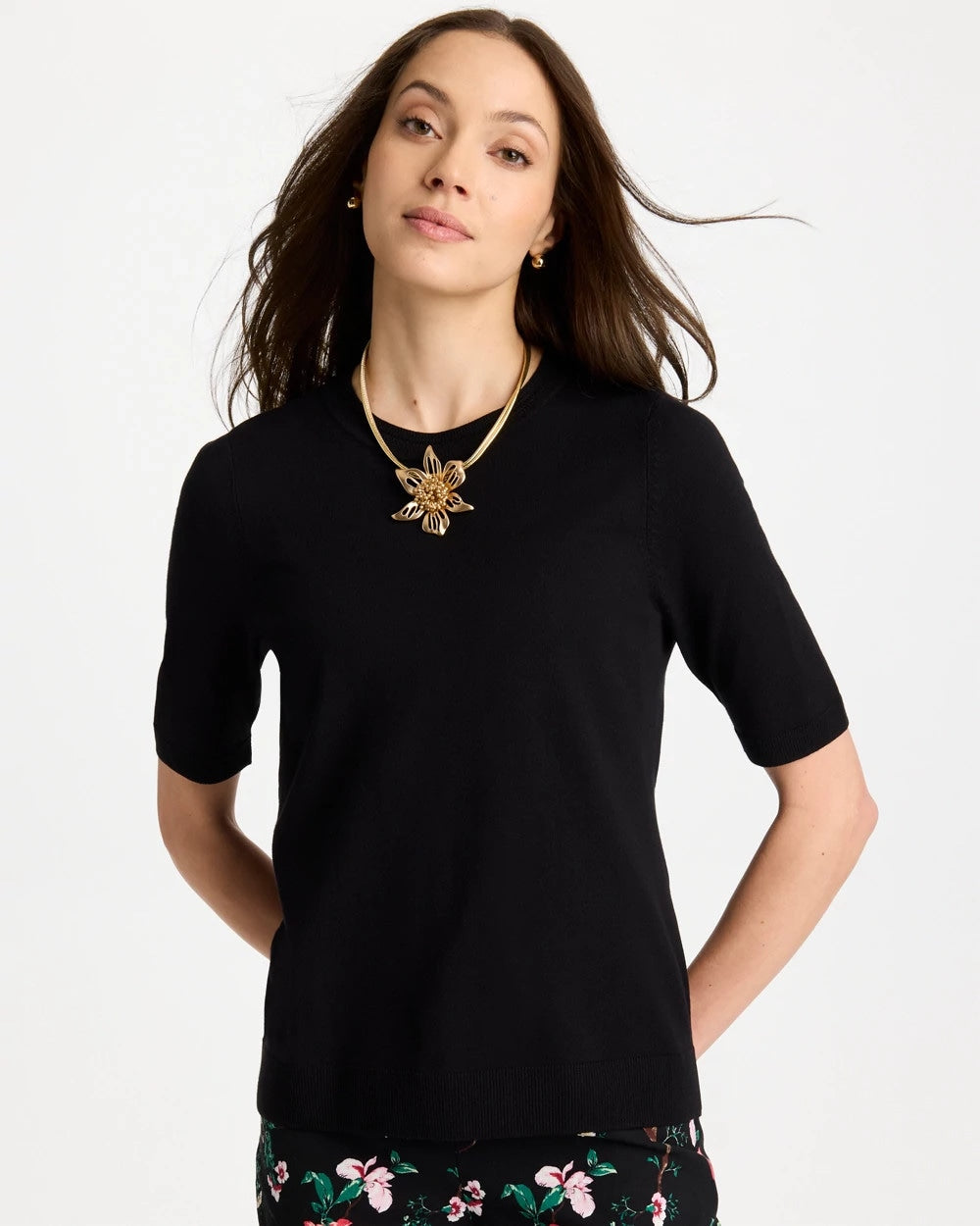 Black Ella Crewneck Pullover Sweater