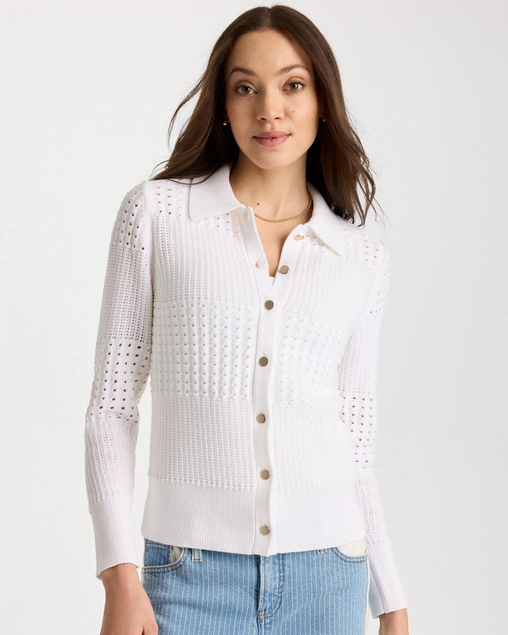 Alabaster Textured Button-Front Cardigan