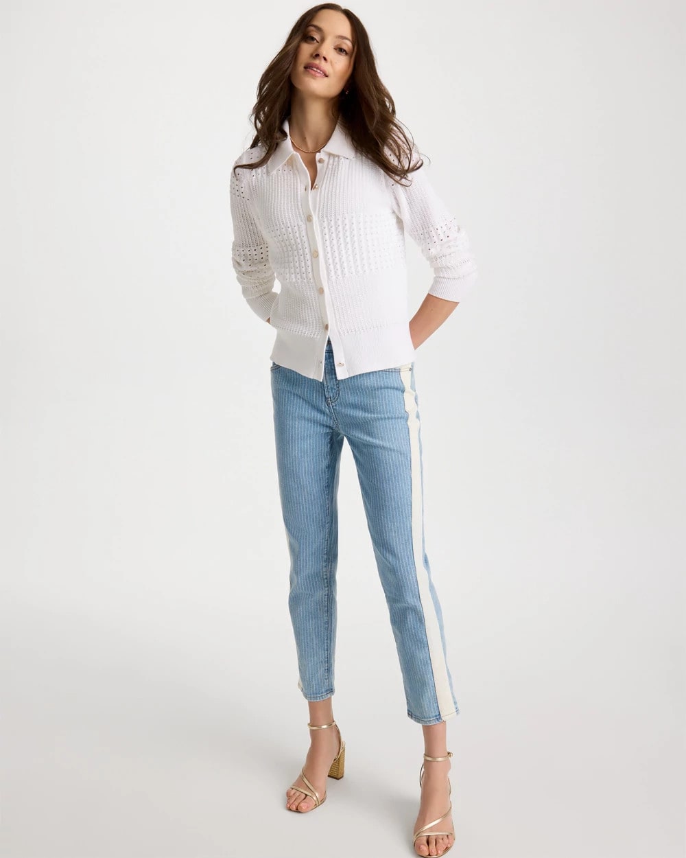 Alabaster Textured Button-Front Cardigan