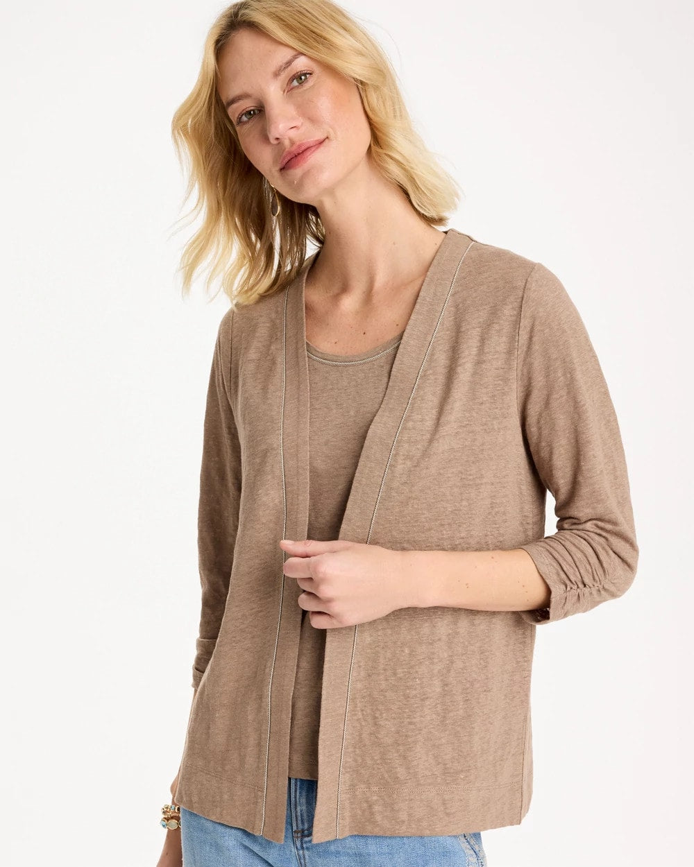 Topaz Smoke Linen Open Front Cardigan