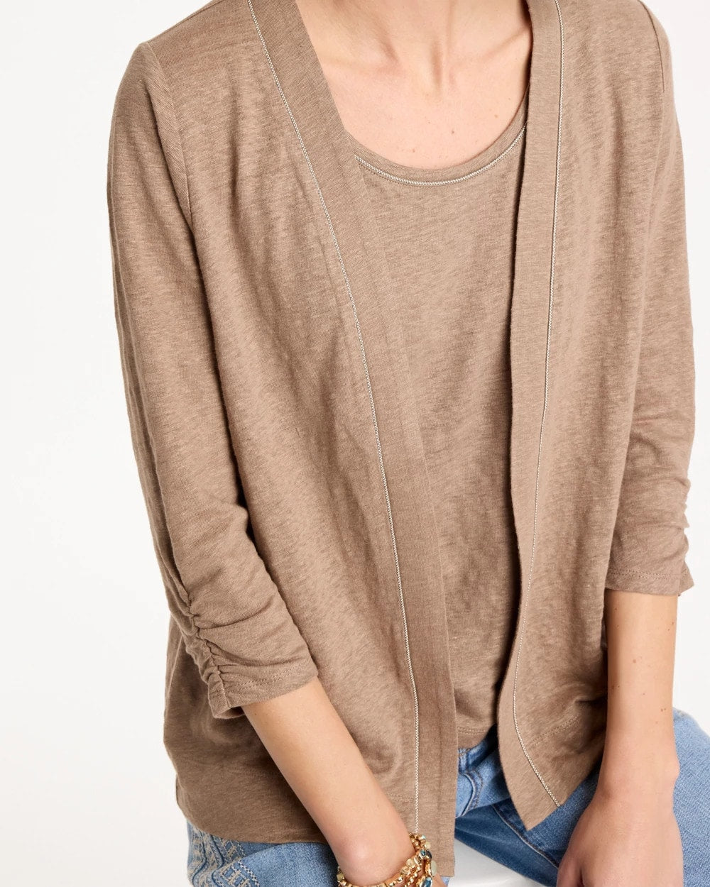 Topaz Smoke Linen Open Front Cardigan
