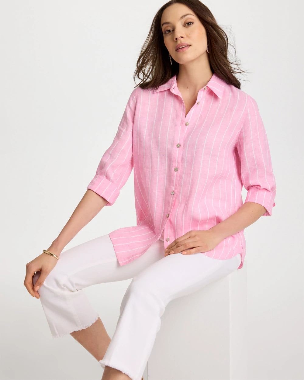Pink Pansy No Iron™ Linen Striped Shirt