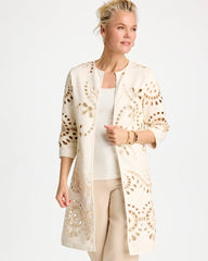 Ecru Long Faux Leather Kimono