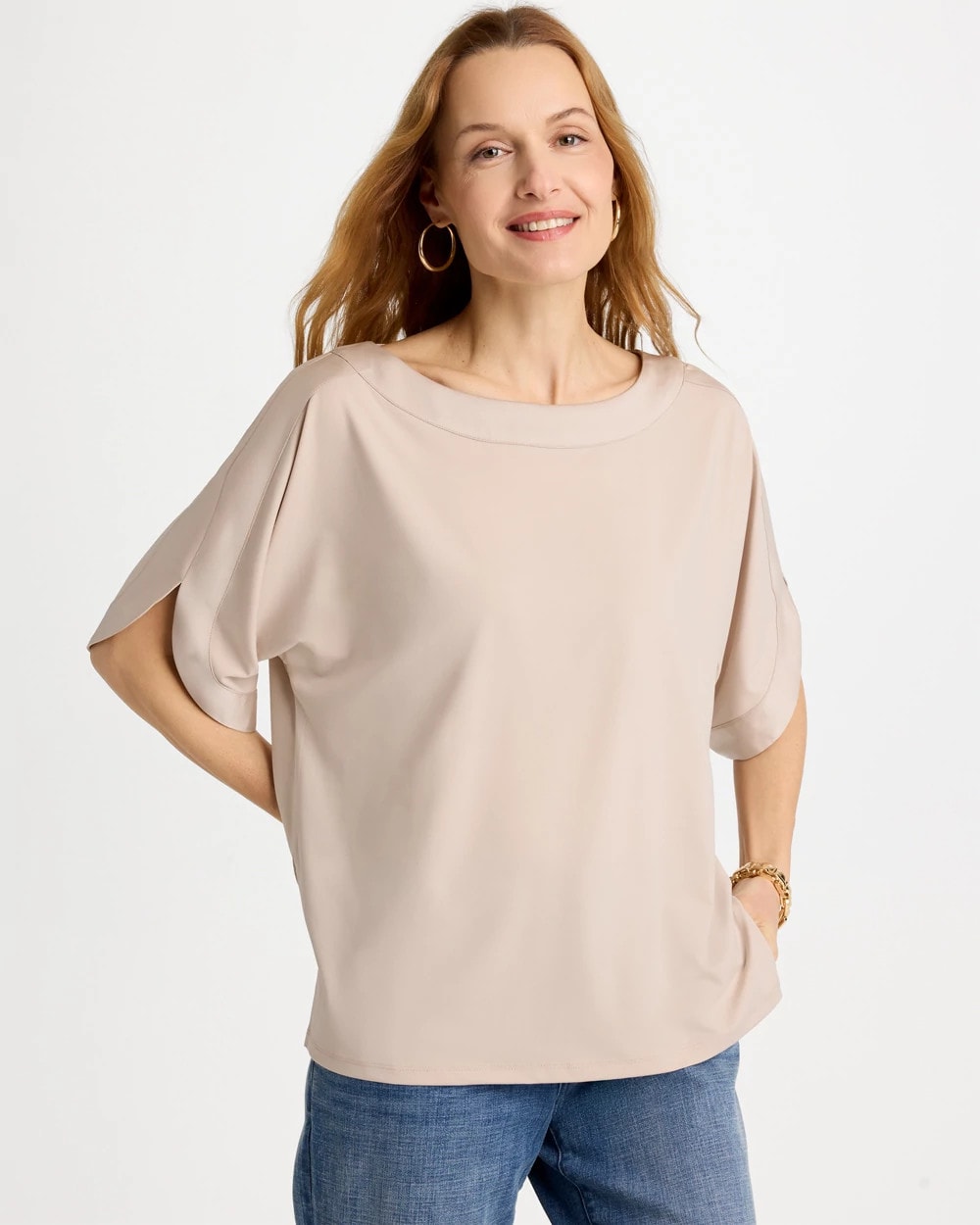Smokey Taupe Jersey & Satin Dolman Tee