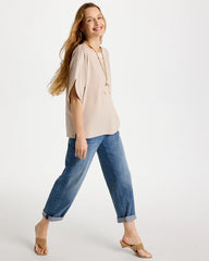 Smokey Taupe Jersey & Satin Dolman Tee