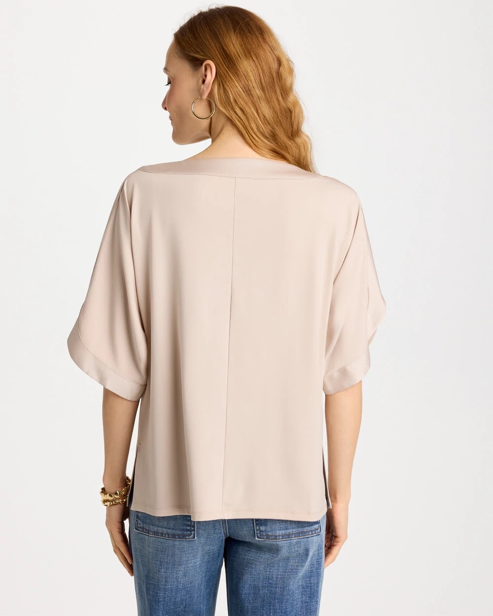 Smokey Taupe Jersey & Satin Dolman Tee