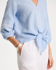 Blue Haven Cotton Gauze Tie-Front Blouse