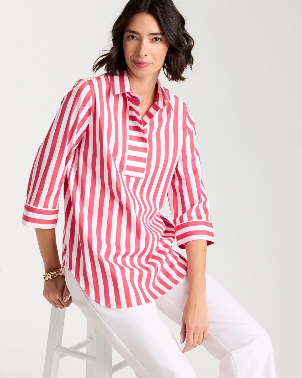 Hot Honeysuckle No Iron™ Striped Stretch Tunic