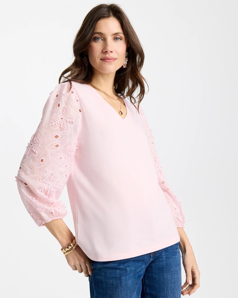 Sweet Blossom Floral Eyelet Sleeve Tee