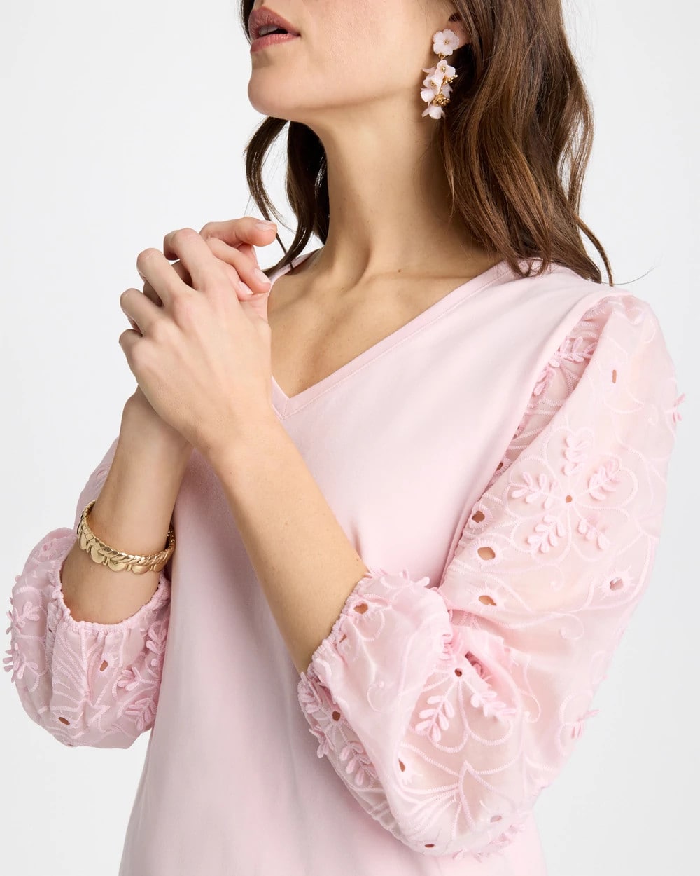 Sweet Blossom Floral Eyelet Sleeve Tee