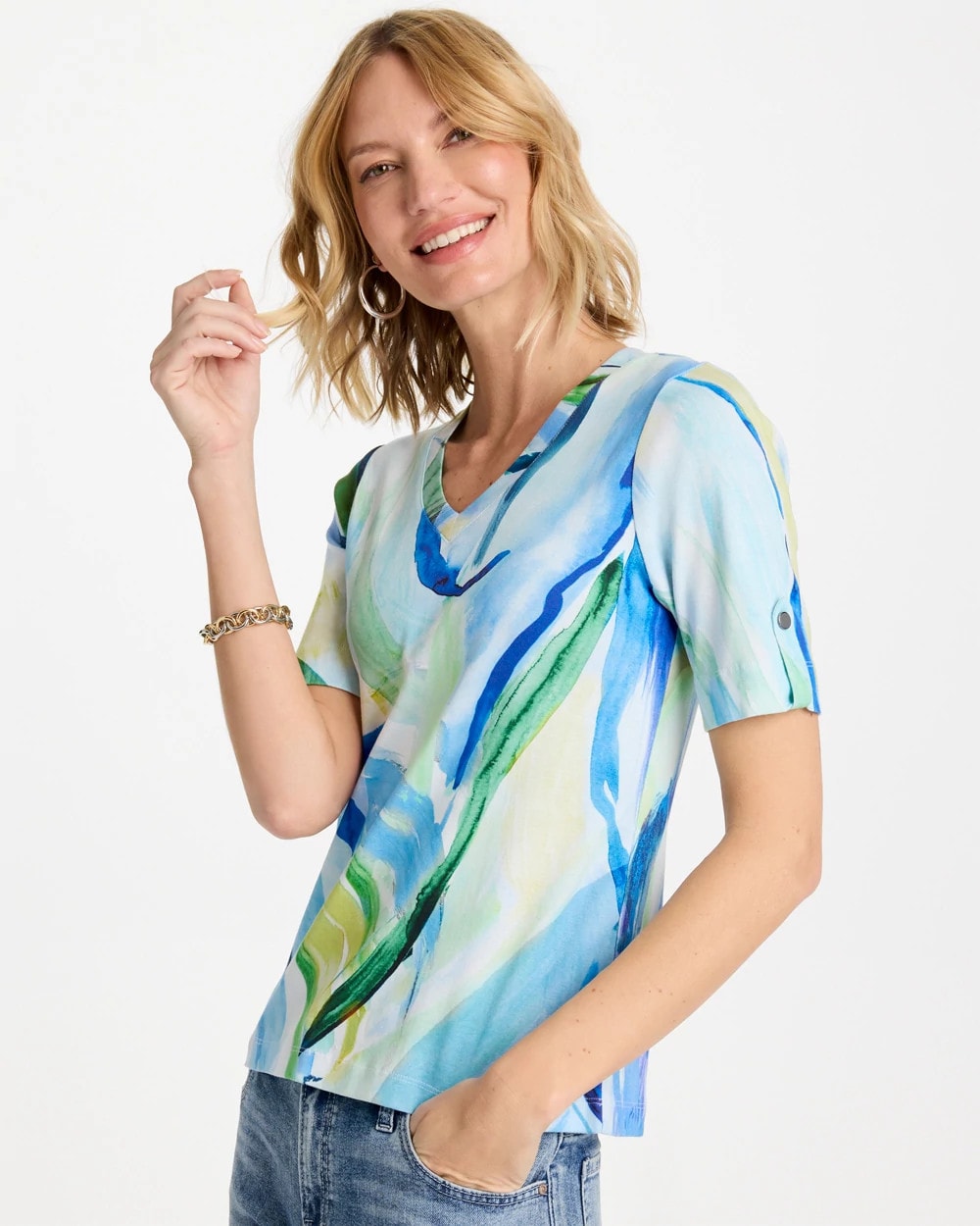 Amparo Blue Printed Pima V-Neck Tee