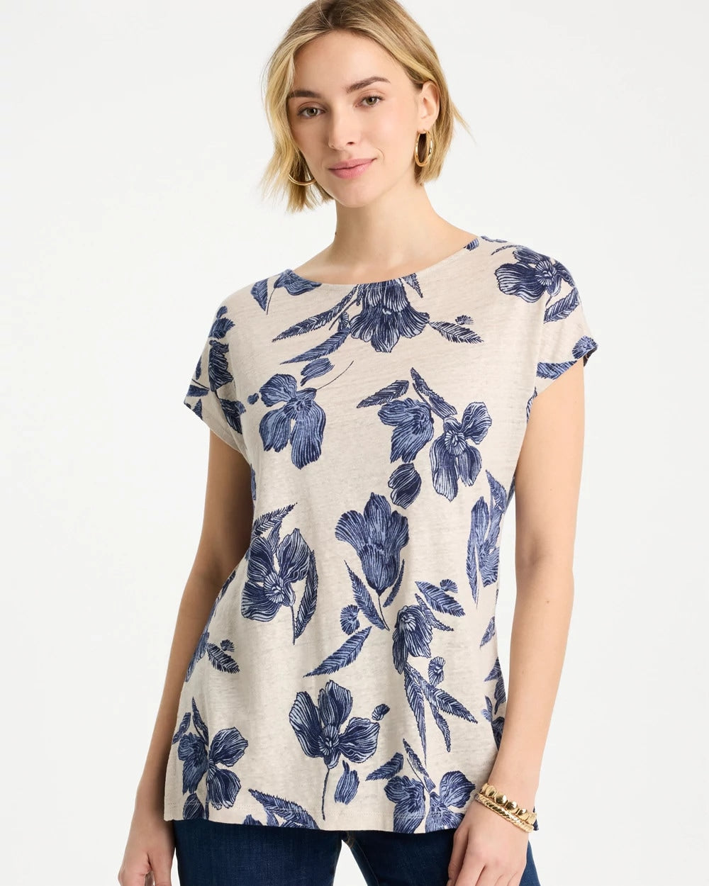 River Rock Floral Linen Dolman Tee