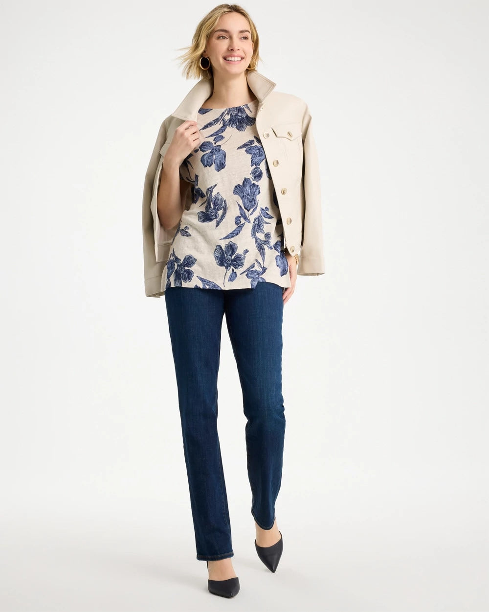 River Rock Floral Linen Dolman Tee