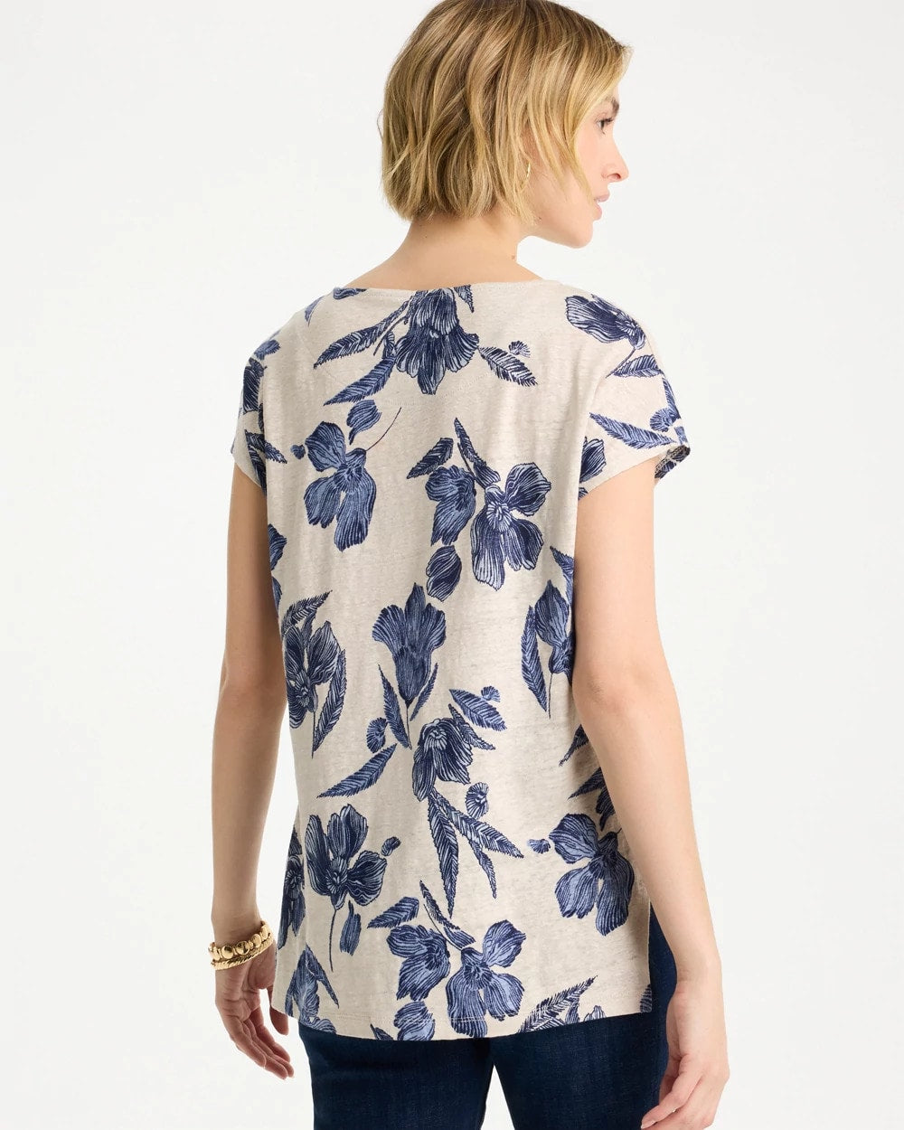 River Rock Floral Linen Dolman Tee