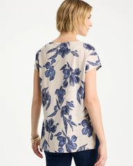 River Rock Floral Linen Dolman Tee