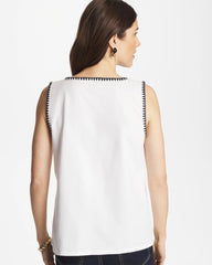 Alabaster Blanket Stitch Contour Cotton™ Square Neck Tank