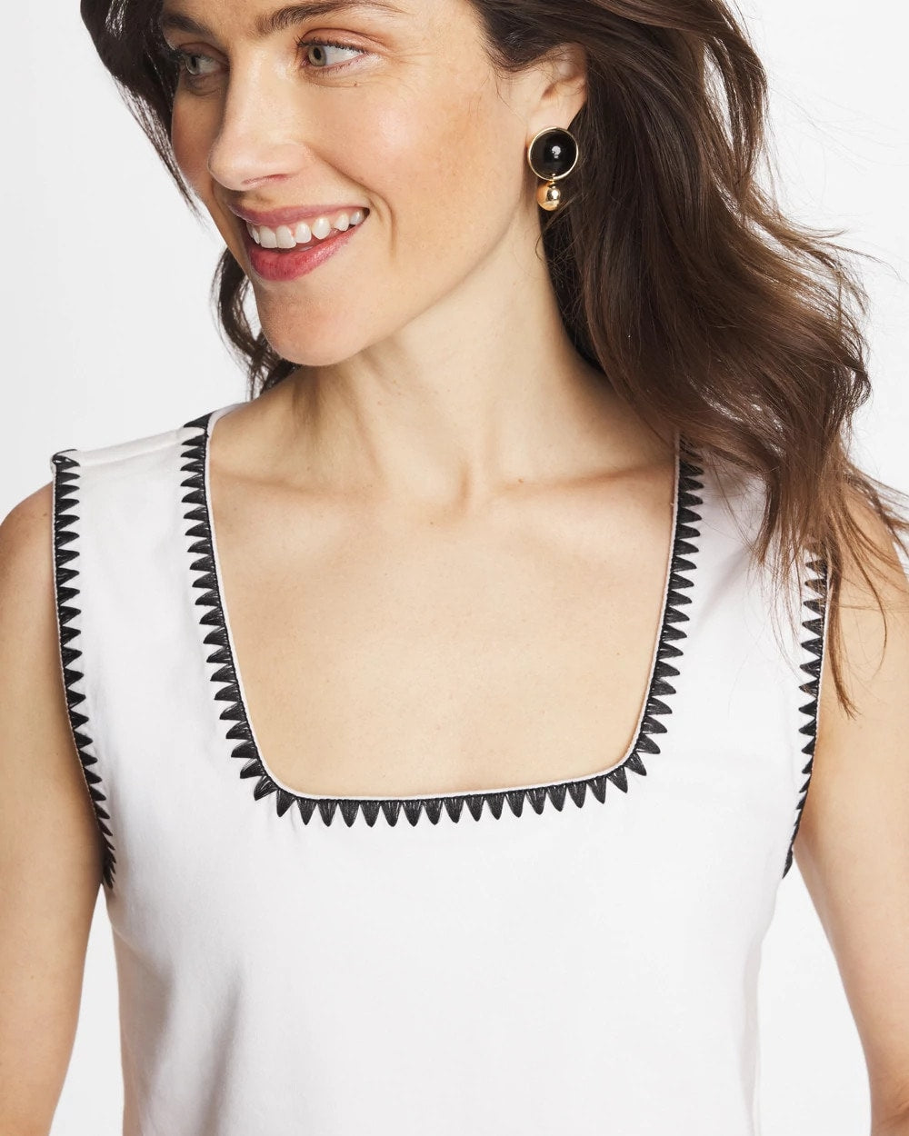 Alabaster Blanket Stitch Contour Cotton™ Square Neck Tank