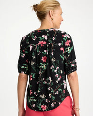 Black Kyoto Shirred Elbow Sleeve Tee