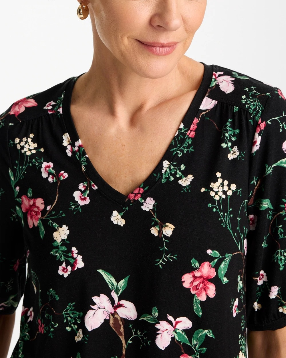 Black Kyoto Shirred Elbow Sleeve Tee