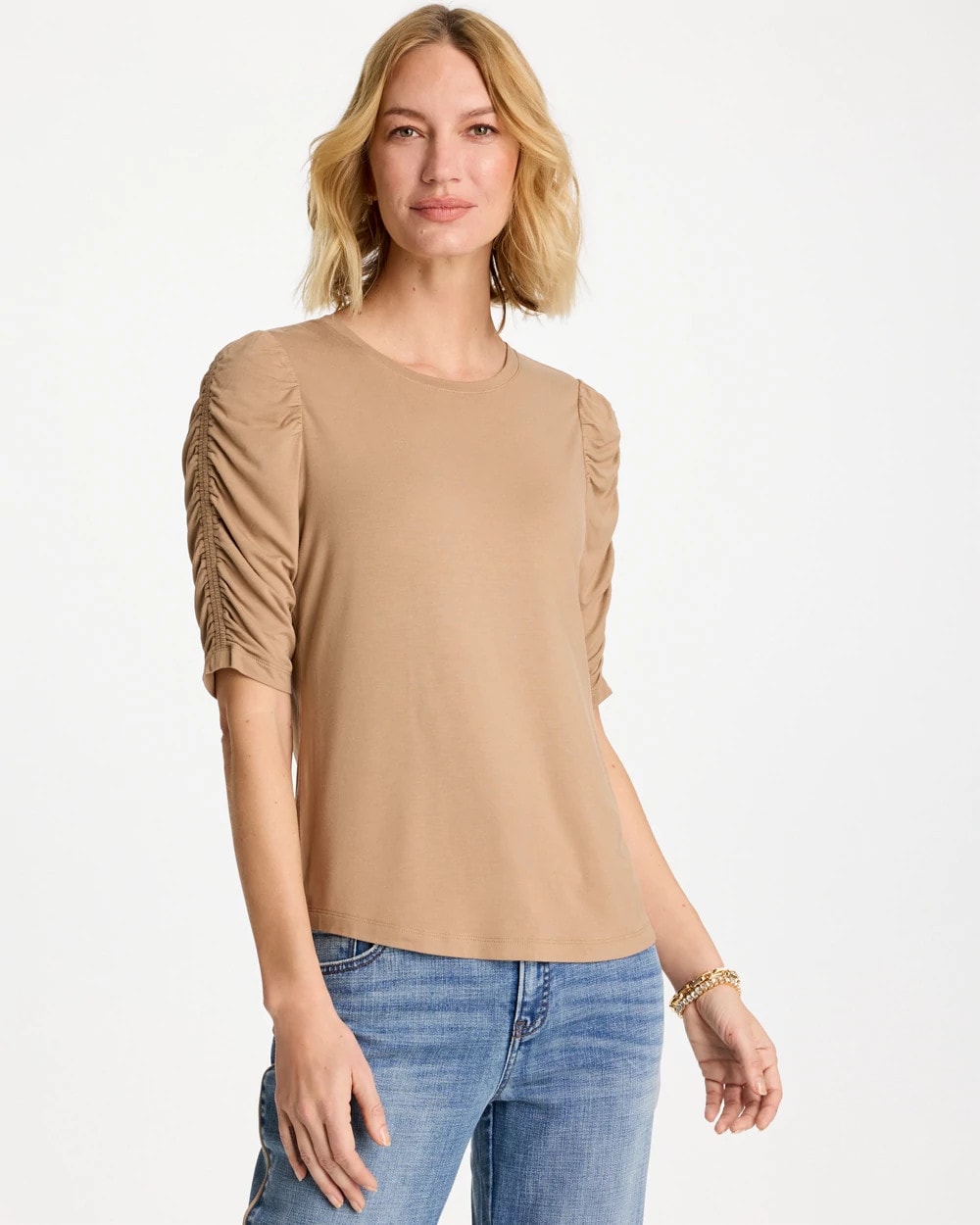 Cattail Brown Touch of Cool™ Ruched Sleeve Knit Tee
