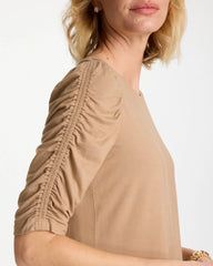 Cattail Brown Touch of Cool™ Ruched Sleeve Knit Tee