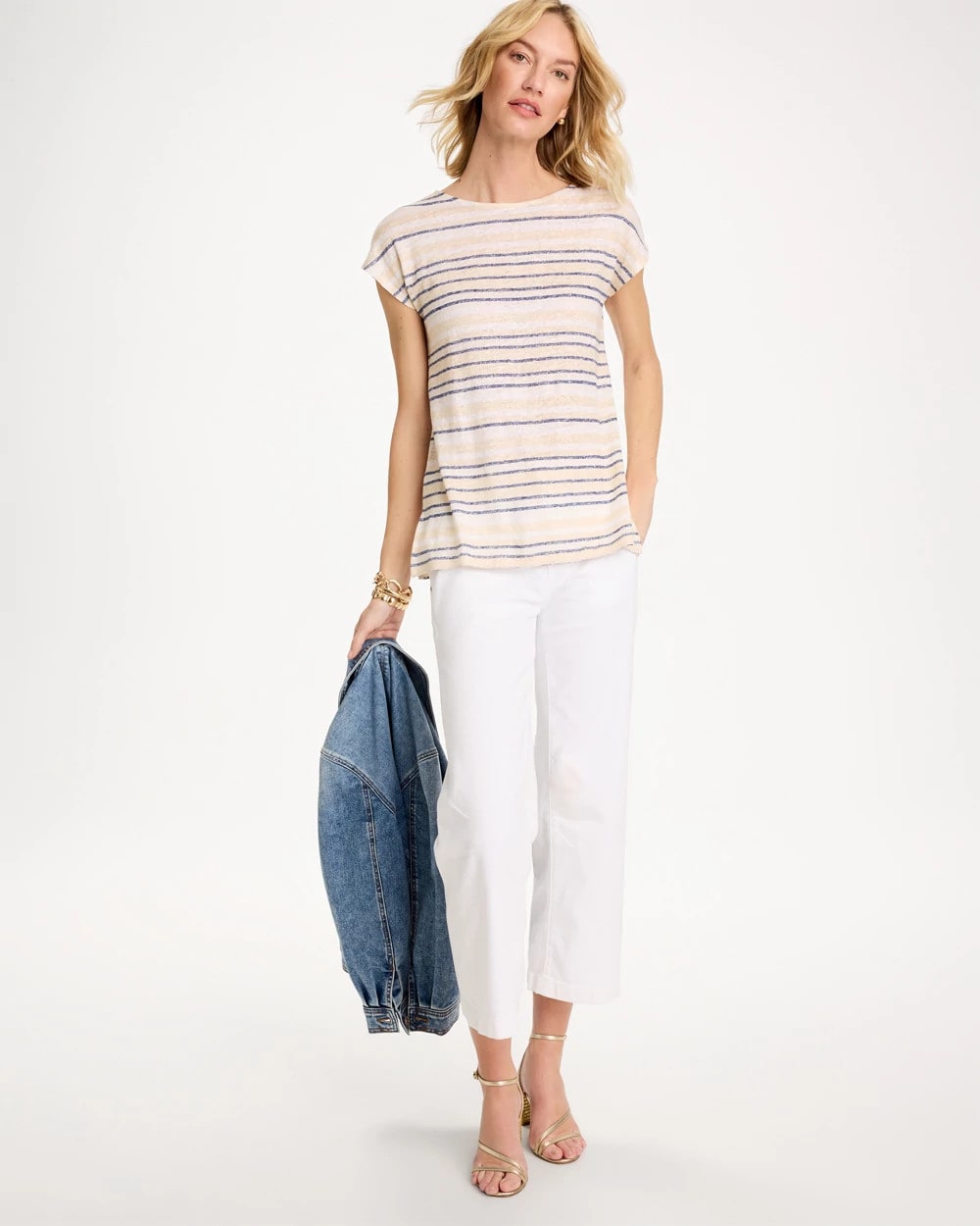 Passport Blue Striped Linen Dolman Tee