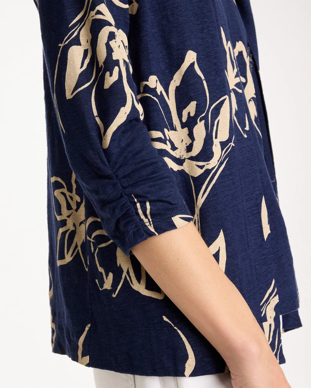 Passport Blue Floral Linen Open Front Cardigan
