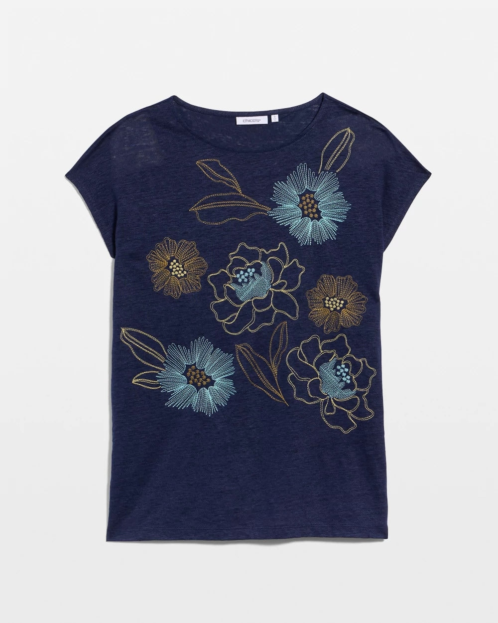 Passport Blue Embroidered Linen Dolman Tee